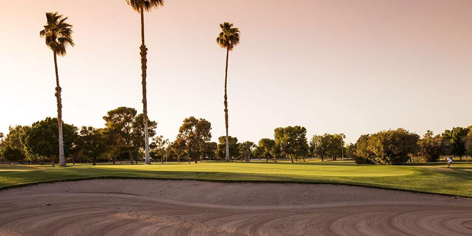 Golf course at sunset